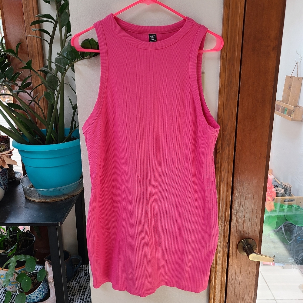 Hot Pink Plus Bodycon Dress Ribbed Tank Dress Party Dress